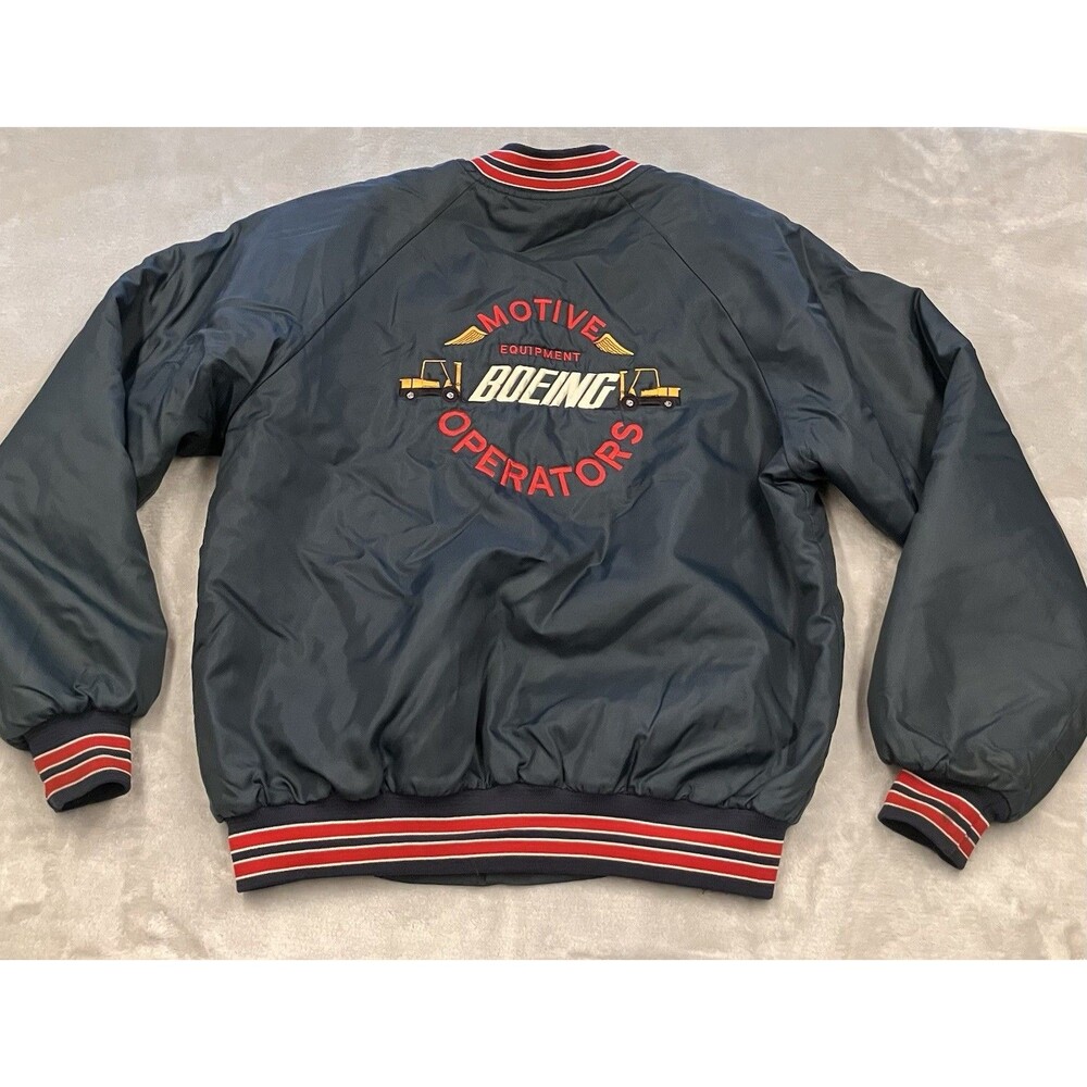 Vintage Hartwell Boeing Motive Equipment Operators Blue Satin Jacket Large USA